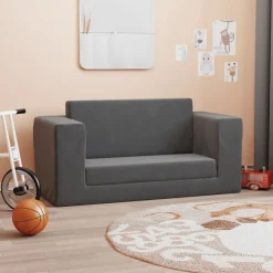 vidaXL Bäddsoffa för barn 2-sits antracit mjuk plysch