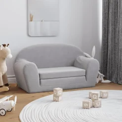 vidaXL Bäddsoffa för barn 2-sits mjuk plysch Ljusgrå