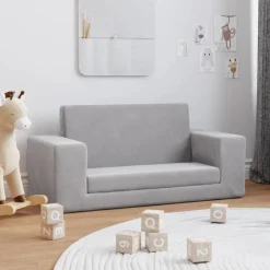 vidaXL Bäddsoffa för barn 2-sits ljusgrå mjuk plysch
