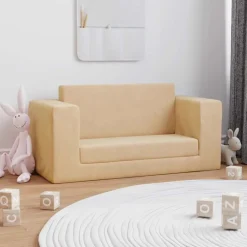Hot vidaXL Bäddsoffa för barn 2-sits gräddvit mjuk plysch Kräm