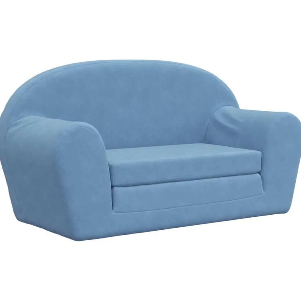 vidaXL Bäddsoffa för barn 2-sits blå mjuk plysch
