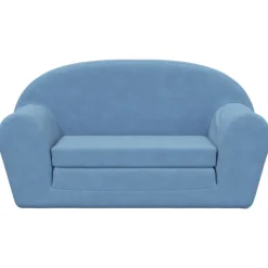 vidaXL Bäddsoffa för barn 2-sits blå mjuk plysch