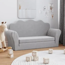 Sale vidaXL Bäddsoffa för barn 2-sits mjuk plysch Ljusgrå