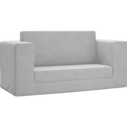 Best vidaXL Bäddsoffa för barn 2-sits mjuk plysch Ljusgrå