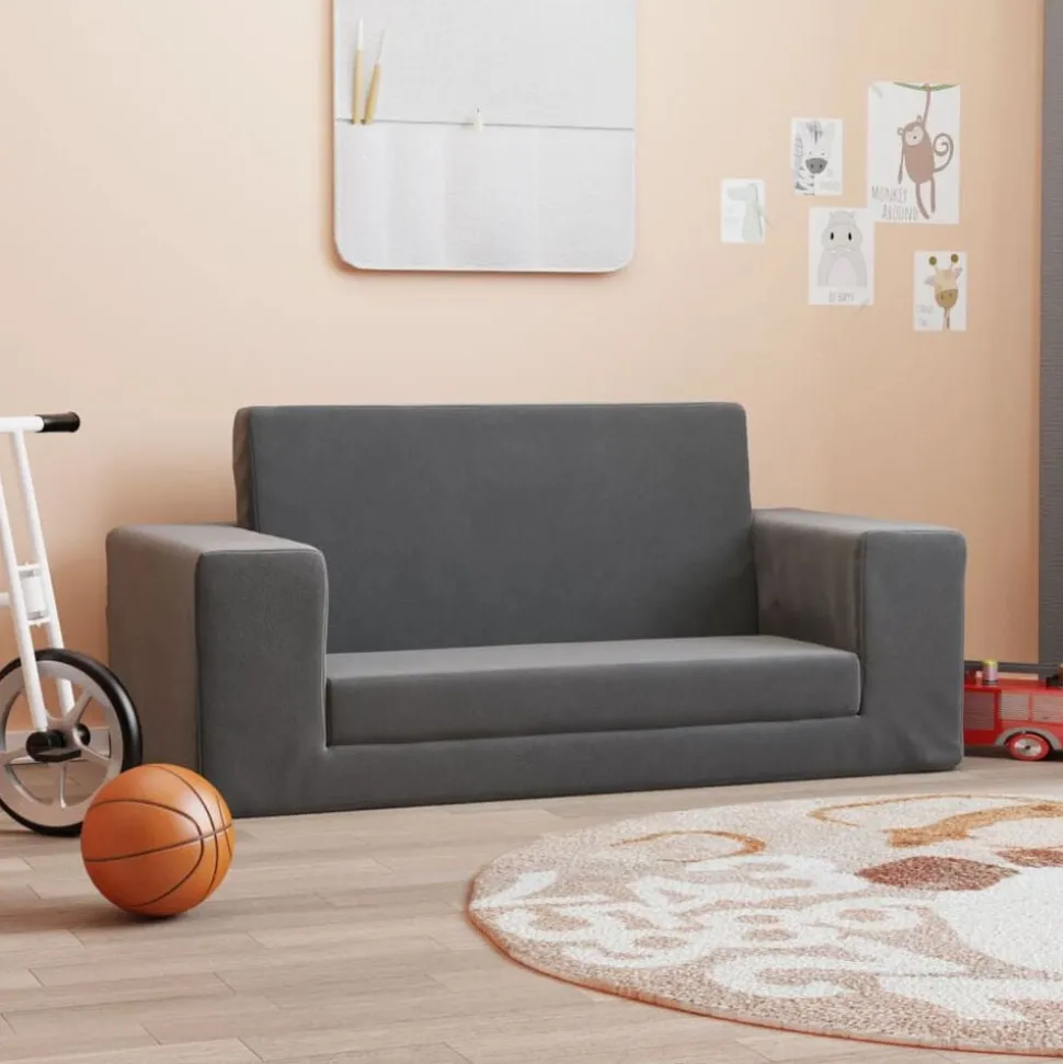 vidaXL Bäddsoffa för barn 2-sits antracit mjuk plysch