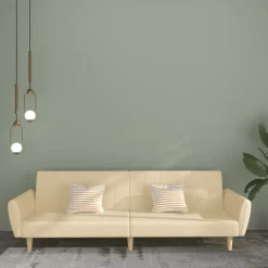 Discount vidaXL Bäddsoffa 2-sits gräddvit tyg Kräm