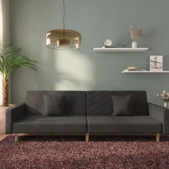 vidaXL Bäddsoffa 2-sits med två kuddar svart tyg