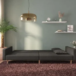 vidaXL Bäddsoffa 2-sits med två kuddar svart tyg