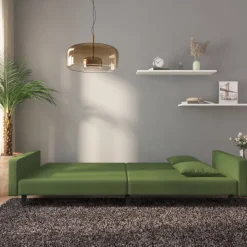 vidaXL Bäddsoffa 2-sits med två kuddar mörkgrön sammet