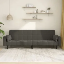 Clearance vidaXL Bäddsoffa 2-sits med två kuddar sammet Mörkgrå
