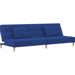 vidaXL Bäddsoffa 2-sits med två kuddar blå tyg