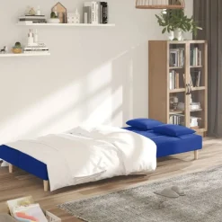 vidaXL Bäddsoffa 2-sits med två kuddar blå tyg