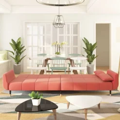 Best vidaXL Bäddsoffa 2-sits med två kuddar sammet Rosa