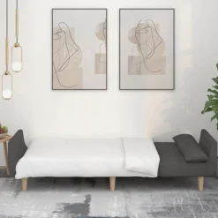 vidaXL Bäddsoffa 2-sits med två kuddar mörkgrå tyg