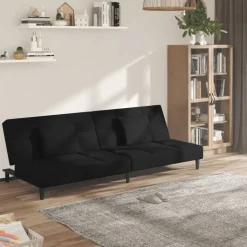 vidaXL Bäddsoffa 2-sits med två kuddar svart sammet