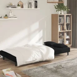 vidaXL Bäddsoffa 2-sits med två kuddar svart sammet