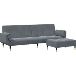 vidaXL Bäddsoffa 2-sits med fotpall mörkgrå sammet