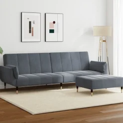 vidaXL Bäddsoffa 2-sits med fotpall mörkgrå sammet