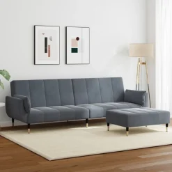 vidaXL Bäddsoffa 2-sits med fotpall mörkgrå sammet