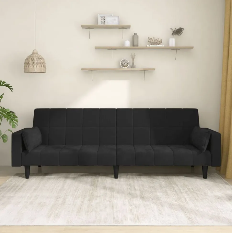 vidaXL Bäddsoffa 2-sits med två kuddar svart sammet