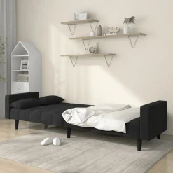 vidaXL Bäddsoffa 2-sits med två kuddar svart sammet