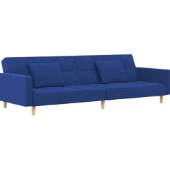 vidaXL Bäddsoffa 2-sits med två kuddar blå tyg