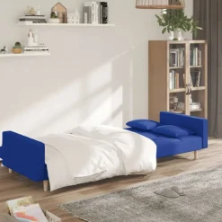 vidaXL Bäddsoffa 2-sits med två kuddar blå tyg