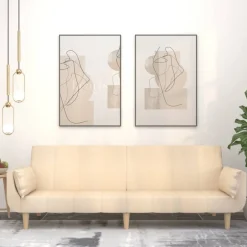 New vidaXL Bäddsoffa 2-sits med två kuddar gräddvit tyg Kräm