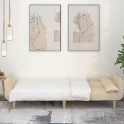 New vidaXL Bäddsoffa 2-sits med två kuddar gräddvit tyg Kräm