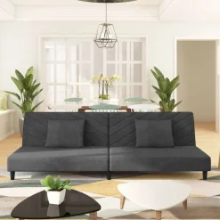 Sale vidaXL Bäddsoffa 2-sits med två kuddar sammet Mörkgrå