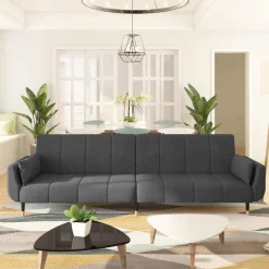 Best vidaXL Bäddsoffa 2-sits med två kuddar sammet Mörkgrå