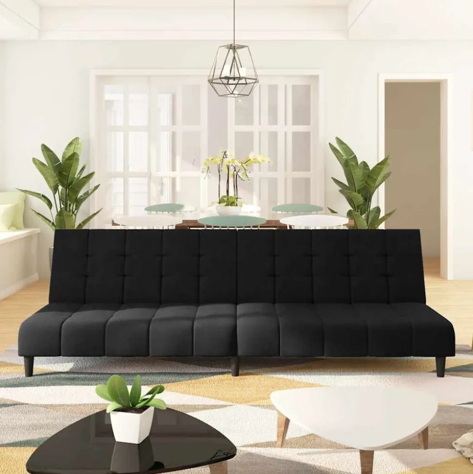 vidaXL Bäddsoffa 2-sits svart sammet