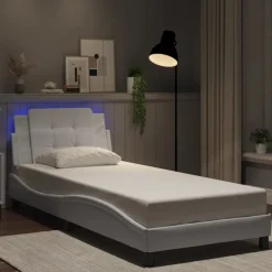 vidaXL Bed Frame with LED without Mattress "Zadar" White 80x200 cm