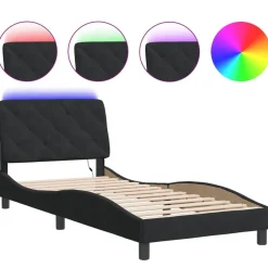 vidaXL Bed Frame with LED without Mattress Black 80x200 cm Velvet