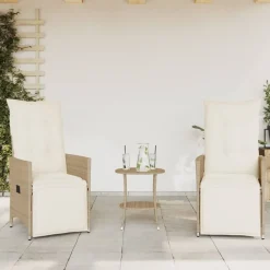 vidaXL Bistrogrupp med dynor 3 delar beige konstrotting