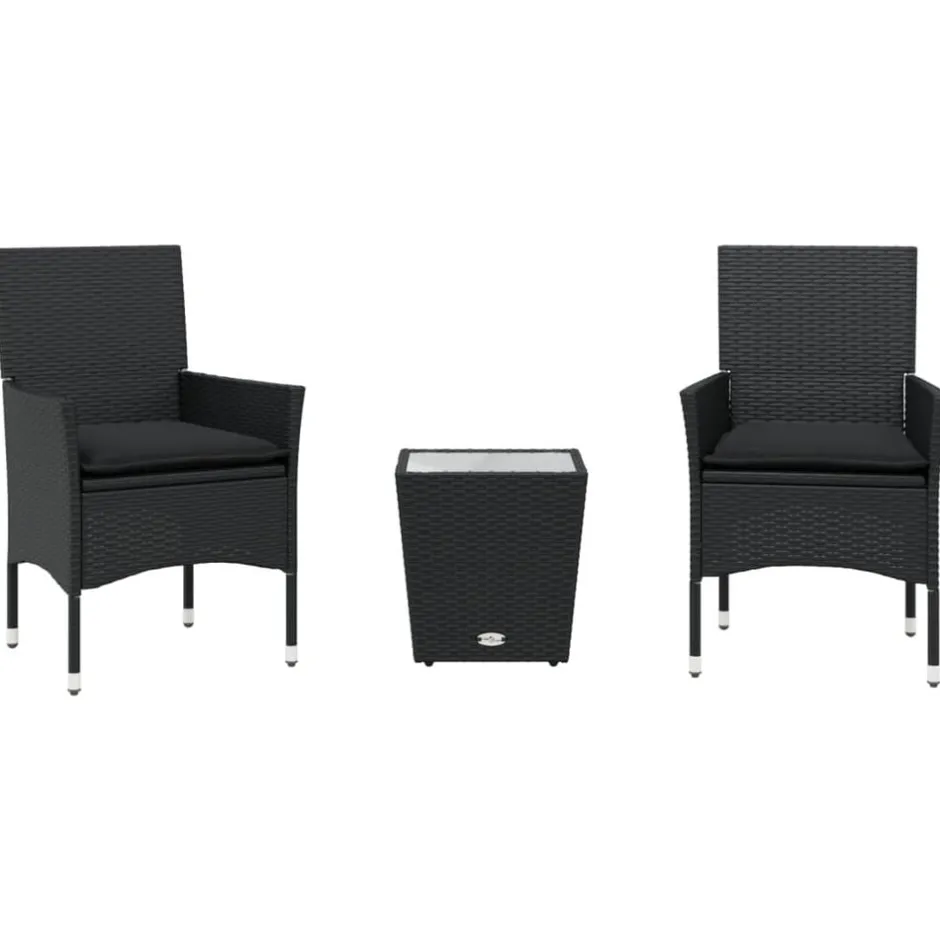 Sale vidaXL Bistrogrupp med dynor 3 delar konstrotting och glas Svart