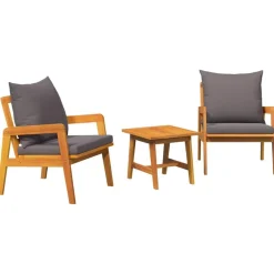 Best vidaXL Bistroset med kudde 3 pcs Brun Massivt Akaciaträ Mörkgrå