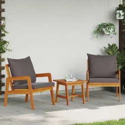 Best vidaXL Bistroset med kudde 3 pcs Brun Massivt Akaciaträ Mörkgrå