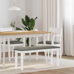 Outlet vidaXL Bänk 110 cm vitt massivt trä gummi Vit och grå