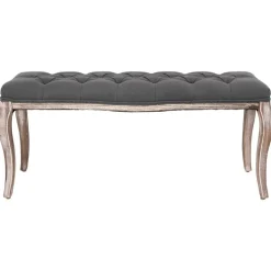 Best vidaXL Bänk massivt trä och linnetyg 110x38x48 cm Mörkgrå