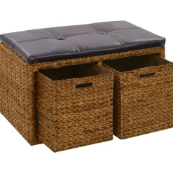 vidaXL Bänk med 2 korgar sjögräs 71x40x42 cm Brun
