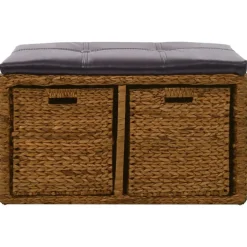 vidaXL Bänk med 2 korgar sjögräs 71x40x42 cm Brun
