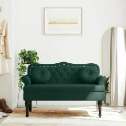 vidaXL Bänk med kuddar mörkgrön 120,5x65x75 cm sammet