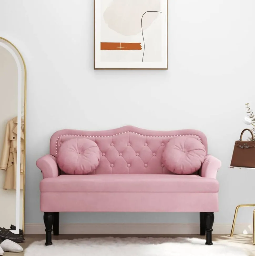vidaXL Bänk med kuddar rosa 120,5x65x75 cm sammet