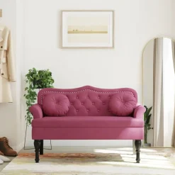 Hot vidaXL Bänk med kuddar 120,5x65x75 cm sammet Vinröd