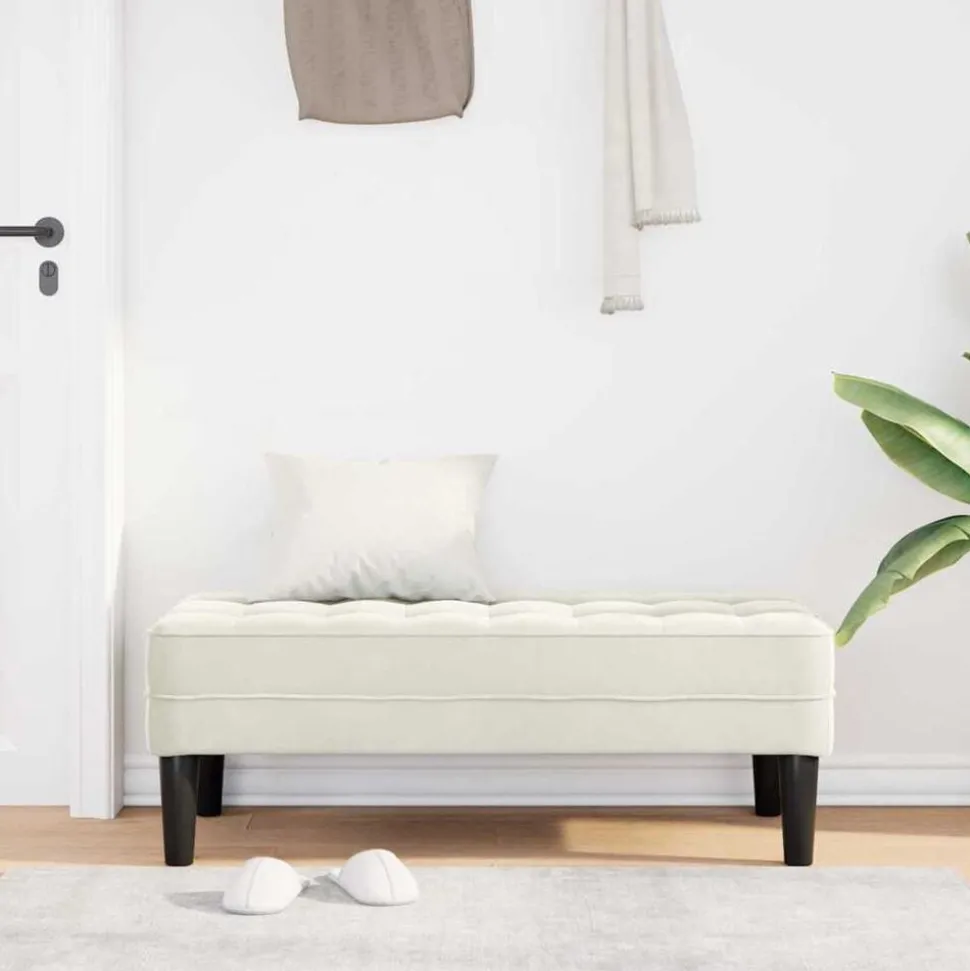 vidaXL bänk med kudde Kräm 113 x 57 x 39 cm Sammet