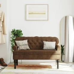 vidaXL Bänk med ryggstöd brun 119,5x64,5x75 cm konstmocka