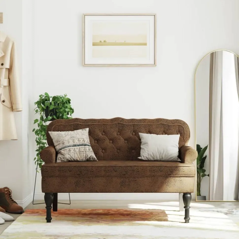 vidaXL Bänk med ryggstöd brun 119,5x64,5x75 cm konstmocka