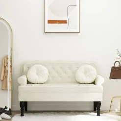 Outlet vidaXL Bänk med ryggstöd gräddvit 119,5x64,5x75 cm sammet Kräm