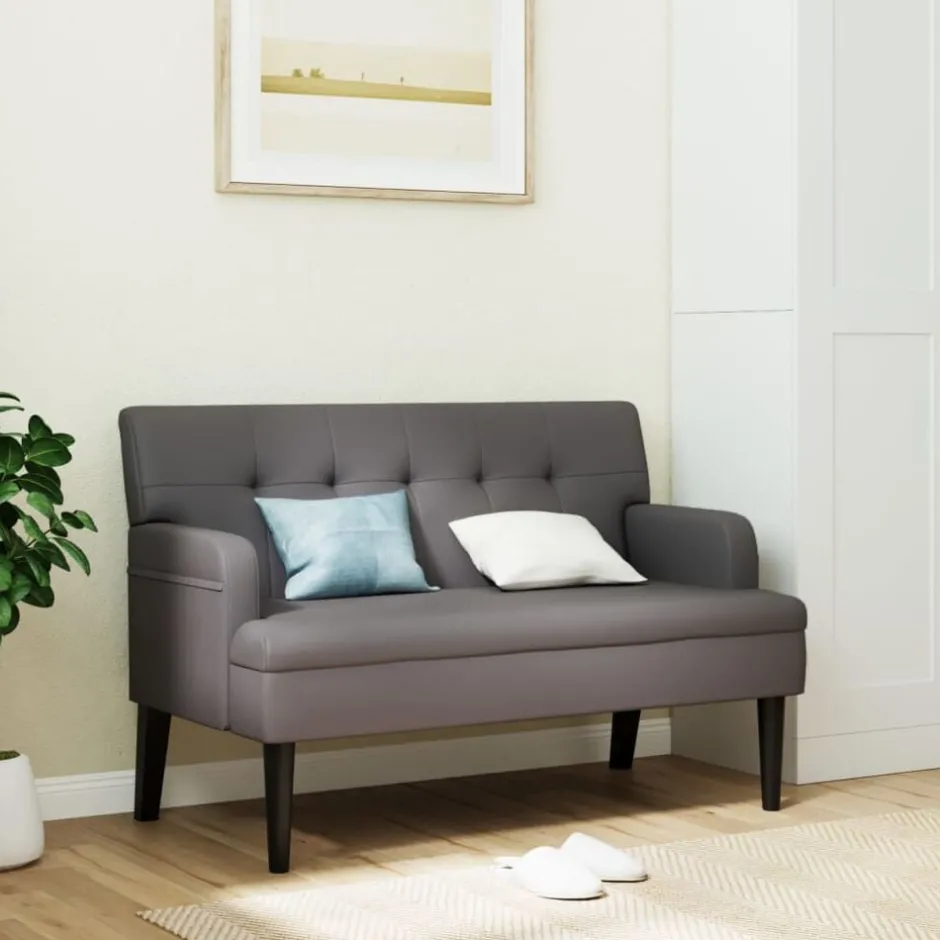 Discount vidaXL Bänk med ryggstöd 112x65,5x75 cm konstläder Grå